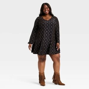 NWT Navy Blue Long Sleeve A-line Mini Dress Size 1X